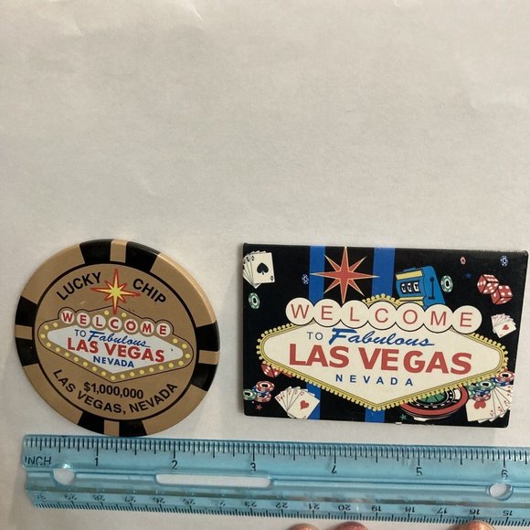 Welcome to Las Vegas Nevada Entrance Sign Poker Chip Souvenir Fridge Magnets - Picture 2 of 7